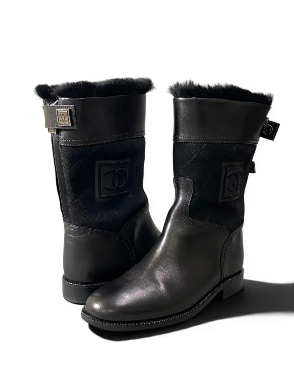 Chanel E8 Sports Back Zip Middle Boots 36.5 CC Logo - Picture 5 of 10